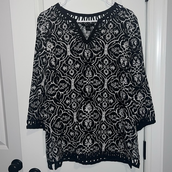 Style & Co. 100% Linen Black & White size 12 shirt tunic top w slits on sides - Picture 1 of 7